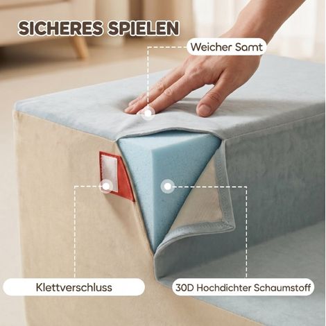 Set de blocs en mousse 2 pièces avec housses amovibles pour enfants, aire de jeu intérieure bleu (1/5)