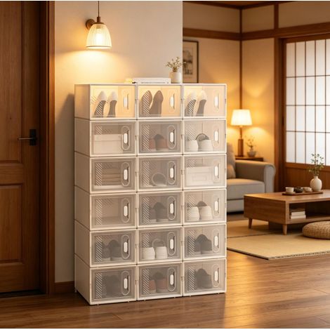 Zapatero apilable transparente 18 cajas plástico OKMYHOME (1/5)