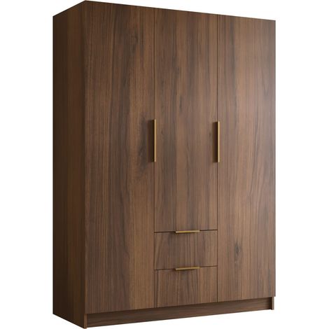 Armoire Closico Calvron I, Noyer, 216x150x60cm, Portes d'armoire: Avec des charnières, Nombre d'étagères: 0