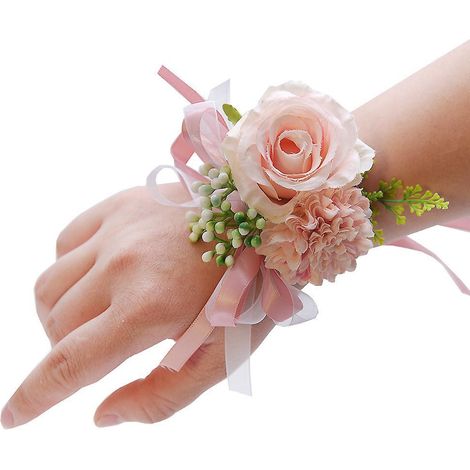 Handblumen-Set mit Rosenblüten, handgefertigtes künstliches Set, Braut-Handblume, Ansteckblume für Männer für Hochzeiten, Partys, Abschlussdekorationen (rosa) (1/5)