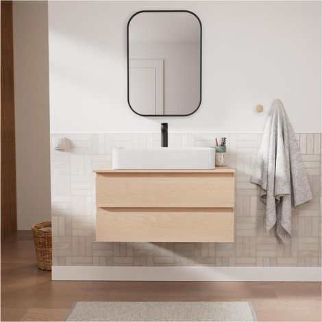 SORRENTO Einzelwaschtisch-Unterschrank 80 cm + Waschbecken + Armatur + Spiegel