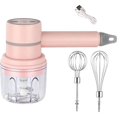 Mixeur Alimentaire Sans Fil - Mixeur À Main Électrique 3 Vitesses - Pour Hacher Oignons Ail Carottes Et Battre Œufs Crème - Rose - 1 Pièce (1/5)