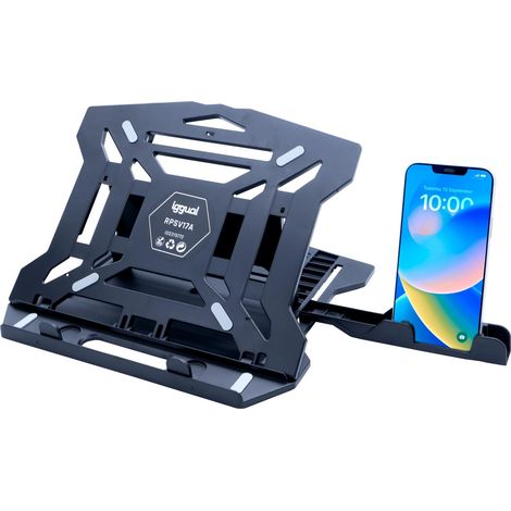 Support pour Ordinateur Portable jusqu'à 17" avec 8 Angles d'inclinaison, pupitre Ergonomique Pliable avec Support pour téléphone Portable et Base antidérapante pour Table et Bureau (RPSV17A) (1/5)