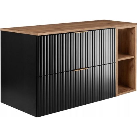 Rodan Waschbeckenunterschrank 100 cm, Schwarz Matt mit brauner Ablage und Waschtischplatte, 46 x 100 x 57 cm, feuchtraumgeeignet