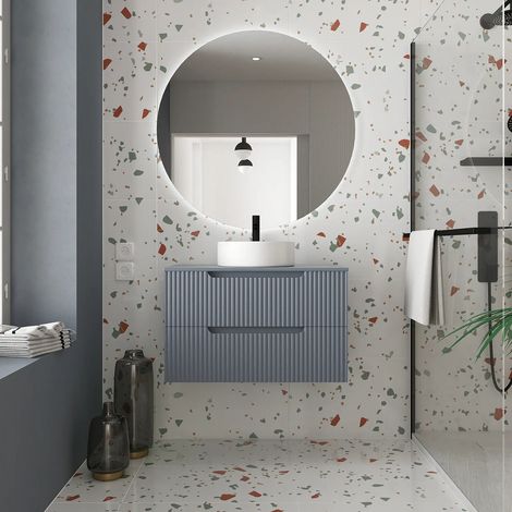 Mueble de Baño 80cm Gris Ratón - Cajones Ondulados - Lavabo Redondo Ø36cm