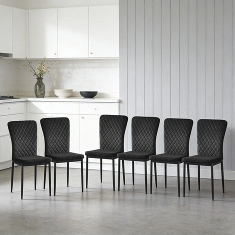 AINPECCA Set of 6 Dining Chairs High Back Velvet Office Kitchen Chair Living Home-Black
