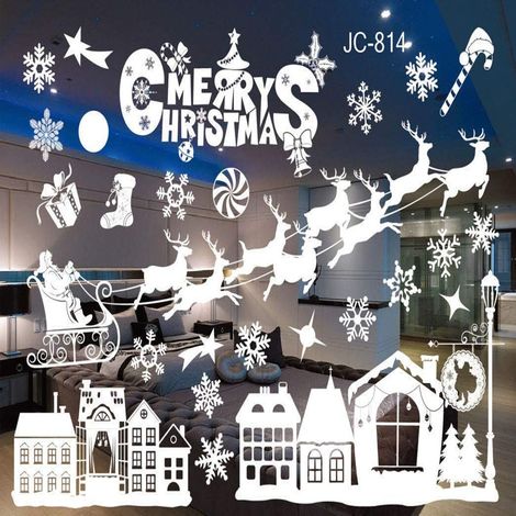 Autocollant Fenetre Noel - Flocon De Neige Renne Pere Noel - Deco Vitre Statique Amovible En Pvc - 50 Cm X 35,3 Cm - 1 Unite (1/5)