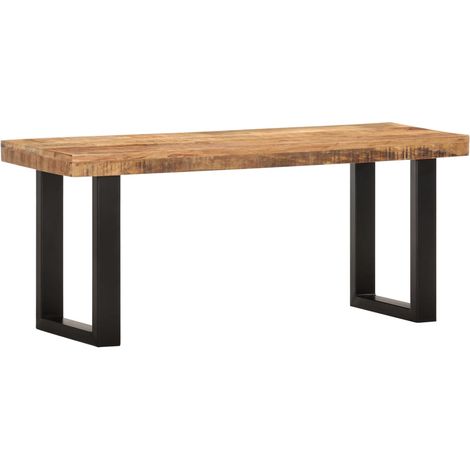 Panca 110 x 35 x 46 cm in legno massello di mango grezzo e acciaio 020010929