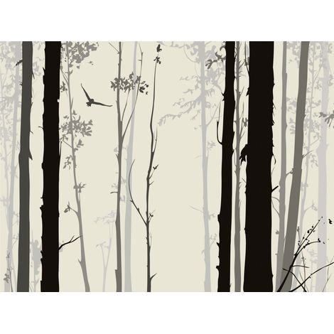 papier peint panoramique arbres noir et gris - Sanders & Sanders (1/3)