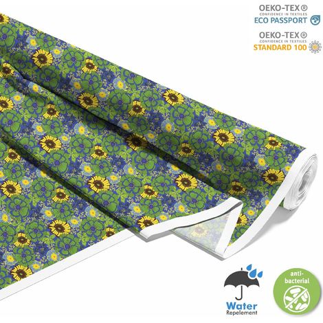 TESSUTI DECORATIVI PER ESTERNI OXFORD - Motivo Fiori Verde-Giallo I DX726 (1/5)