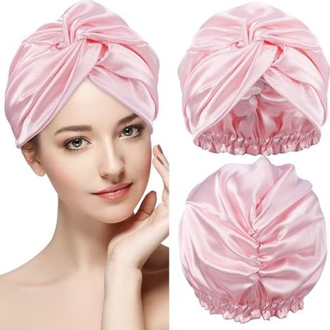 Badezimmer-Zubehör-Set, Seiden-Haarwickel zum Schlafen, Haube für lockiges Haar, Seiden-Schlafmütze mit elastischem Knoten, damit sie auf dem Kopf bleibt (Pink) - RAPANDA (1/5)