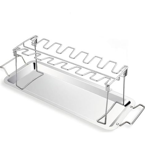 Support vertical pour ailes et cuisses de poulet à 14 emplacements avec bac de récupération des jus - Compatible avec les barbecues, fumoirs et fours (1/5)