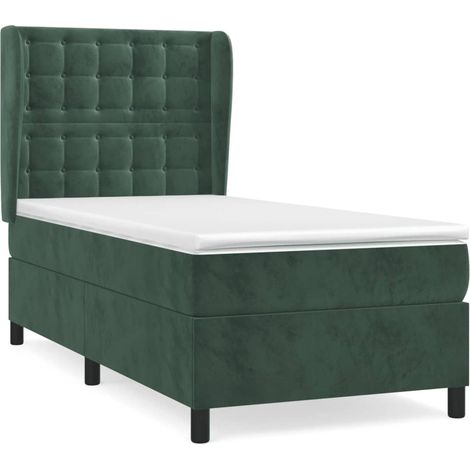 Lit à sommier tapissier et matelas Vert foncé 80x200 Velours (1/5)