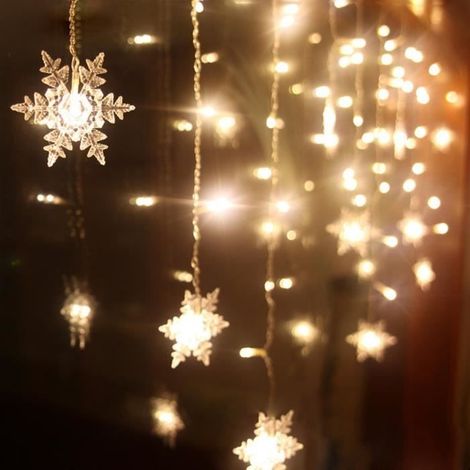 Party-Deko: LED-Lichtvorhang mit 3,5 m Länge und 96 Lichtern, für den Außenbereich, Schneeflocken-Muster, warmweiß, EU-Stecker, 22