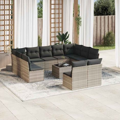vidaXL Set Divano Giardino 12 pz con Cuscini Grigio Chiaro Polyrattan (1/3)