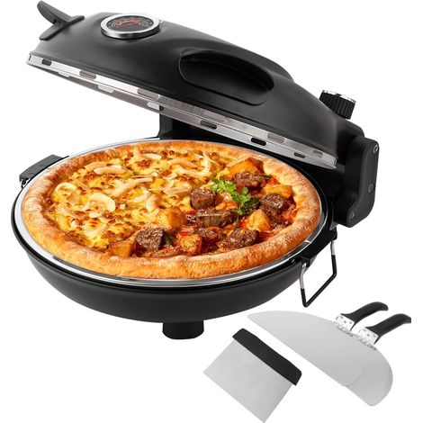 Four à Pizza Électrique, Four à Pizza Jusqu'à 420°C, Chauffage Haut/Bas, Température Réglable, Plaque en Pierre Réfractaire de 31cm, Pelle à Pizza, Grattoir (Noir) (1/5)