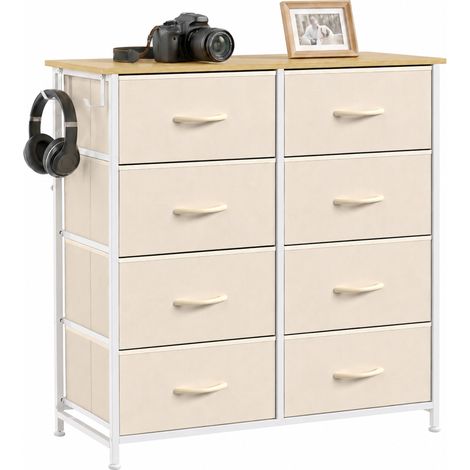Commode - HOMCOM - 8 tiroirs, 4 poches, 2 crochets - tissu effet lin, acier - 80 x 30 x 94,5 cm - beige (1/5)