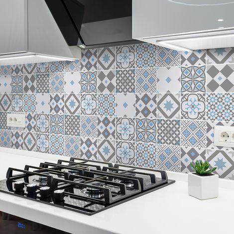 Sticker Mural Carrelage adhésif Cuisine Salle de Bain - 24 STICKERS CARRELAGES AZULEJOS PALENCIA - 24stickers10x10cm (1/5)
