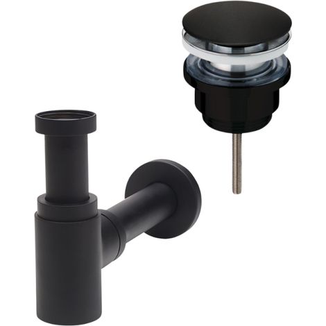 Bonde lavabo universelle vis centrale WIRQUIN Quick clac Noir mat + Siphon lavabo WIRQUIN Linéis Mini Noir
