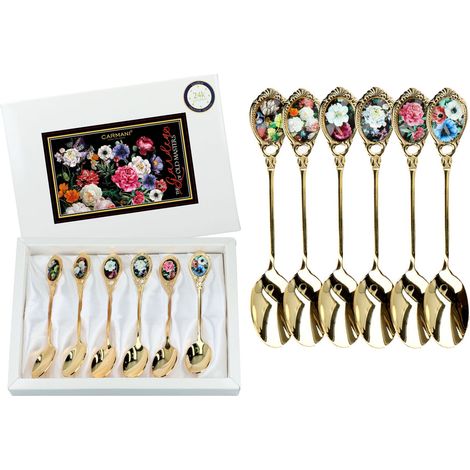 Carmani, vergoldete Teelöffel - Barockblumen (6-teiliges Set) (1/3)