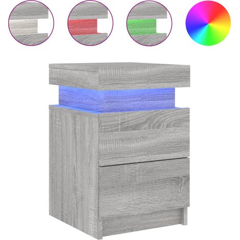 Mesita de noche con luces LED y cajones 35 x 39 x 55 cm madera contrachapada gris DEC033198