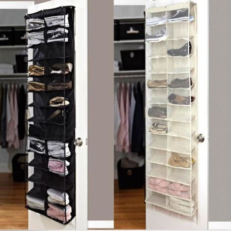 Support mural portant pliable à 26 compartiments pour rangement de chaussures, organiseur suspendu à porte, garde-robe, crochet, gris, 26 poches, robuste (1/4)