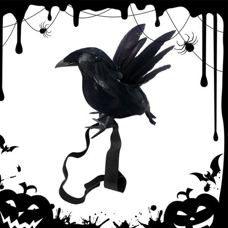 Corbeau Réaliste Oiseau Noir Réaliste Halloween Déco Accessoire Avec Bande Faux corbeaux Idéal pour cimetière, arbre, fenêtre, porche, extérieur, cour, jardin, théâtre, maison hantée (1/5)