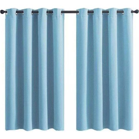 Rideau Occultant à Oeillets pour Chambre d'Enfant - Imprimé Uni Bleu Clair - 28x36 Pouces (71x91cm) - 2 Panneaux (SAMIMPORT-2011) (1/4)