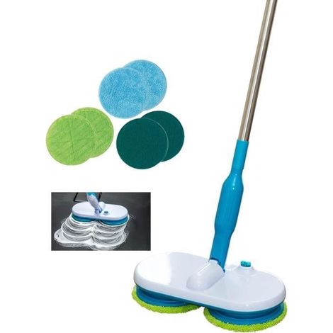 Vadrouille électrique sans Fil, Balai électrique rotative, Nettoyeur de Sol poignée réglable et 6 tampons en Microfibre de Rechange (1/4)