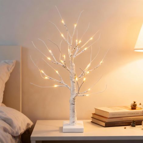 60cm White Twig Christmas Tree with Warm White LEDs, USB or Battery Powered Tabletop Decoration (1/5)