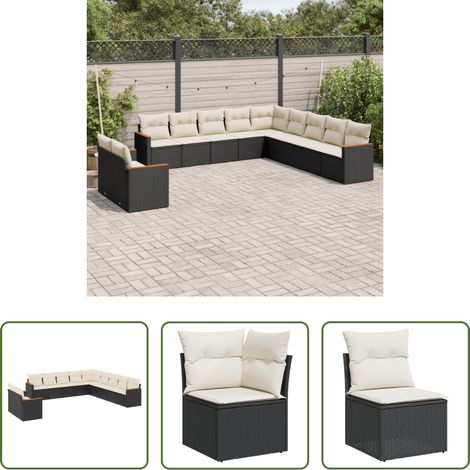 Rattanmöbel -  11-tlg. Garten-Sofagarnitur mit Kissen Schwarz Poly Rattan (1/5)