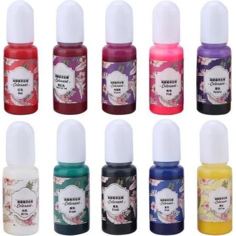 Colorant Résine UV - 10 Couleurs - 10 ml Par Bouteille - Pour Artisanat Bijouterie Nail Art - 10 Pièces (1/4)