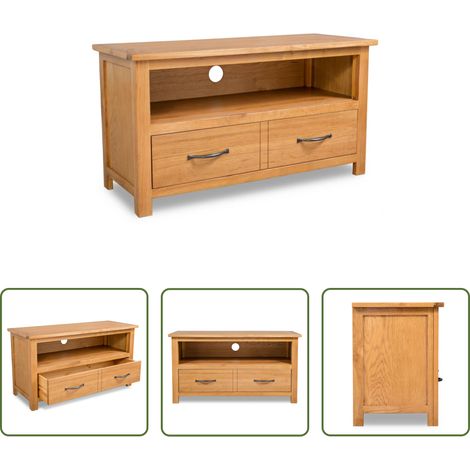 vidaXL Meuble tv rustique - Meuble TV 90x35x48 cm bois de chêne massif (1/5)