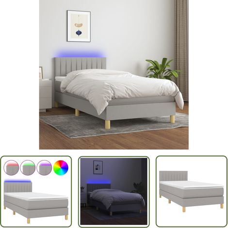 The Living Store Sommier à lattes de lit avec matelas et LED Gris clair 80x200cm - Sommier Tapissier - Lit Plateforme - Lit Avec Led - Matelas À Ressorts Ensachés - Têted Lit Ajustable (1/5)