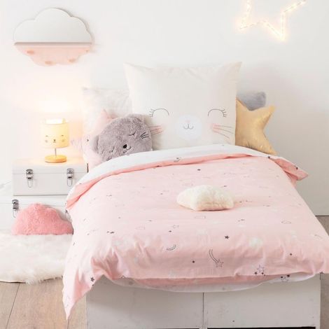 Atmosphera – Parure de lit 2 pièces chat 140x200cm – Housse en coton 57 fils/cm² – Motifs colorés pour chambre enfant – Taie d'oreiller 65x65cm (1/5)