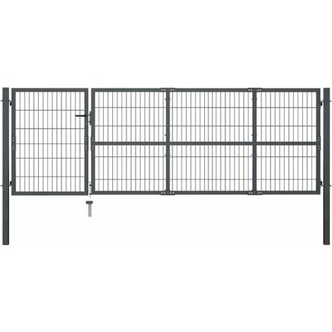 Portail de jardin, poteau en acier, 350 x 100 cm, gris anthracite