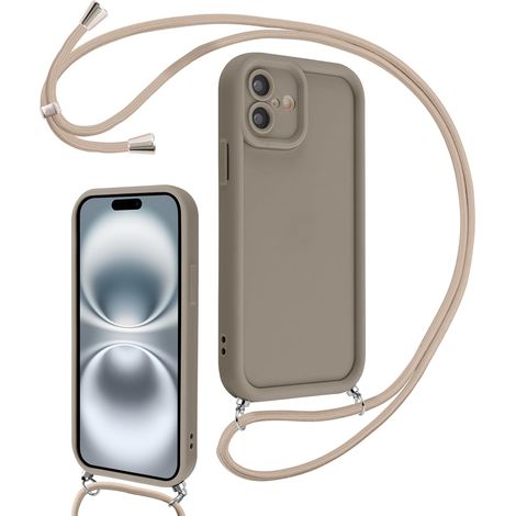 Coque pour iPhone 16 Plus 6,7" avec Cordon de Collier Réglable, Etui Protection de la Caméra Silicone Souple TPU Antichoc Housse avec Corde Lanyard Cover pour Femmes Filles, Kaki (1/5)