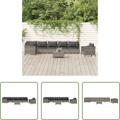 vidaXL Fauteuil extérieur -  Salon de jardin 8 pcs avec coussins Gris Résine tressée (1/5)