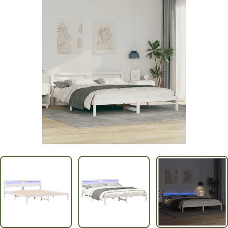 Plattformbett - Bettrahmen mit Kopfteil Weiß 180 x 200 cm Massives Kiefernholz (1/5)