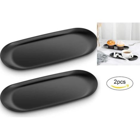 Assiette De Service - Acier Inoxydable - Ovale - Noir - 23 X 9,5 X 1,1 Cm - Lot De 2 (1/4)