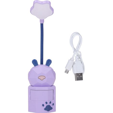Lampe de bureau enfant lapin, lumière chaude, flexible, rechargeable USB, boîte de rangement, durable, violet