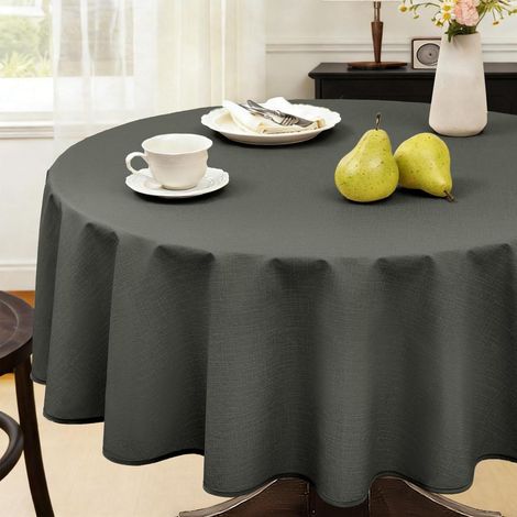 Wachstuchtischdecke Rund 140 cm Anthrazit Leinenoptik, wasserdicht, abwischbar