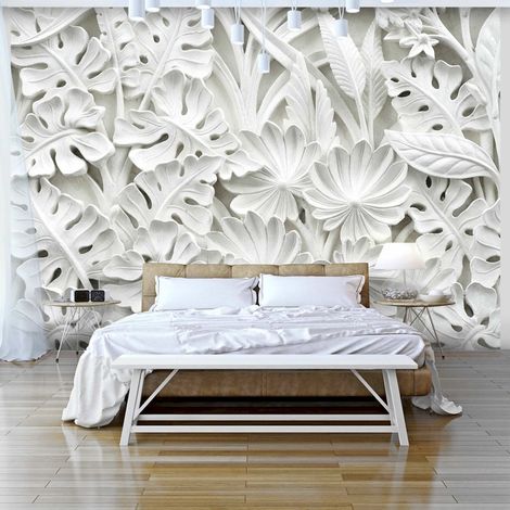 Papier peint adhésif Jardin blanc d'albâtre - 147 x 105 cm (1/4)