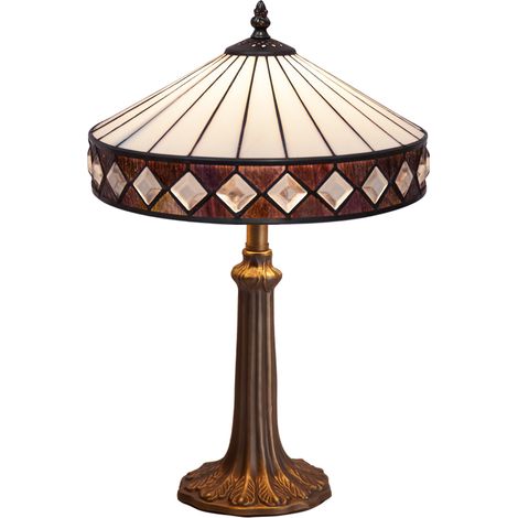 Lampe de table Tiffany avec base en arbre Série Ilumina D-30cm