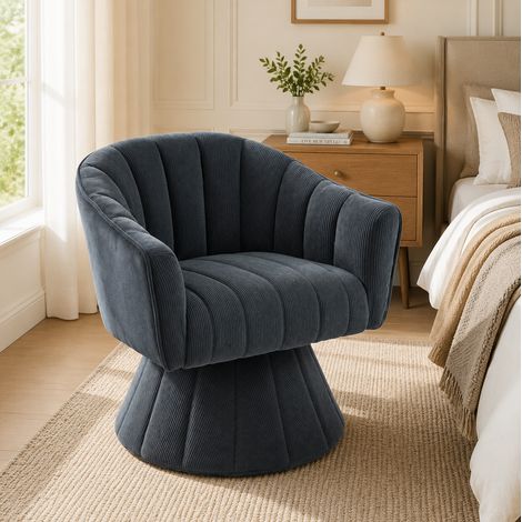 Silla giratoria 360 ergonómica de pana gris oscuro OKMYHOME (1/5)