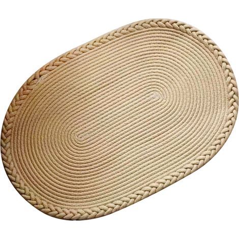 Tapis de chambre ovale beige en polyester tissé à la main, 500 g/m² (1/5)