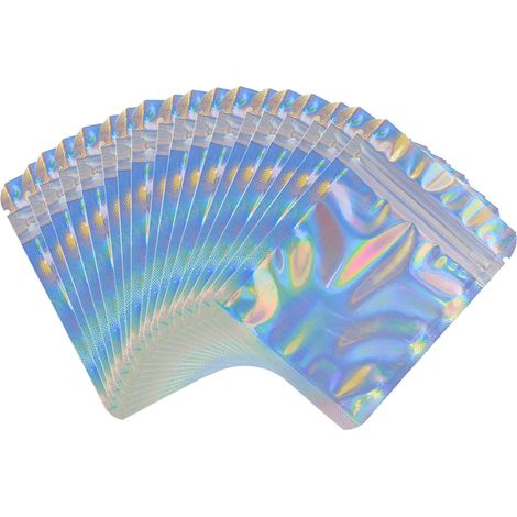 Sachets à fermeture éclair holographique HRX Package, sachets en Mylar refermables de 14 x 20 cm pour emballage de fondants parfumés et d'échantillons alimentaires (lot de 50) (1/5)