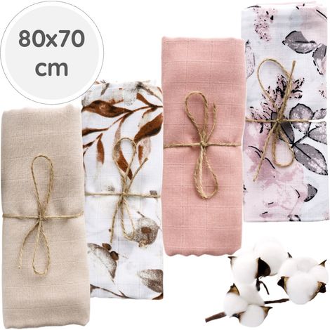 BabyU, Couches en mousseline hypoallergéniques, grandes et douces, lot de 4, 80 x 70 cm