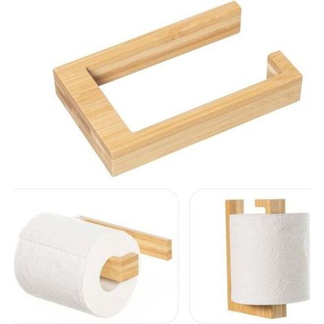 Wandmontierter Toilettenpapierhalter ohne Bohren, Toilettenpapierrollenhalter, Toilettenpapierhalter aus Bambusholz, umweltfreundlicher Toilettenpapierspender (1/4)
