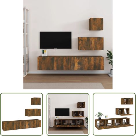 The Living Store Ensemble de meubles TV 4 pcs Chêne fumé Bois d'ingénierie - Meuble Tv - Meuble Téléviseur - Meuble Murale - Étagère Murale - Rangement Tv (1/5)